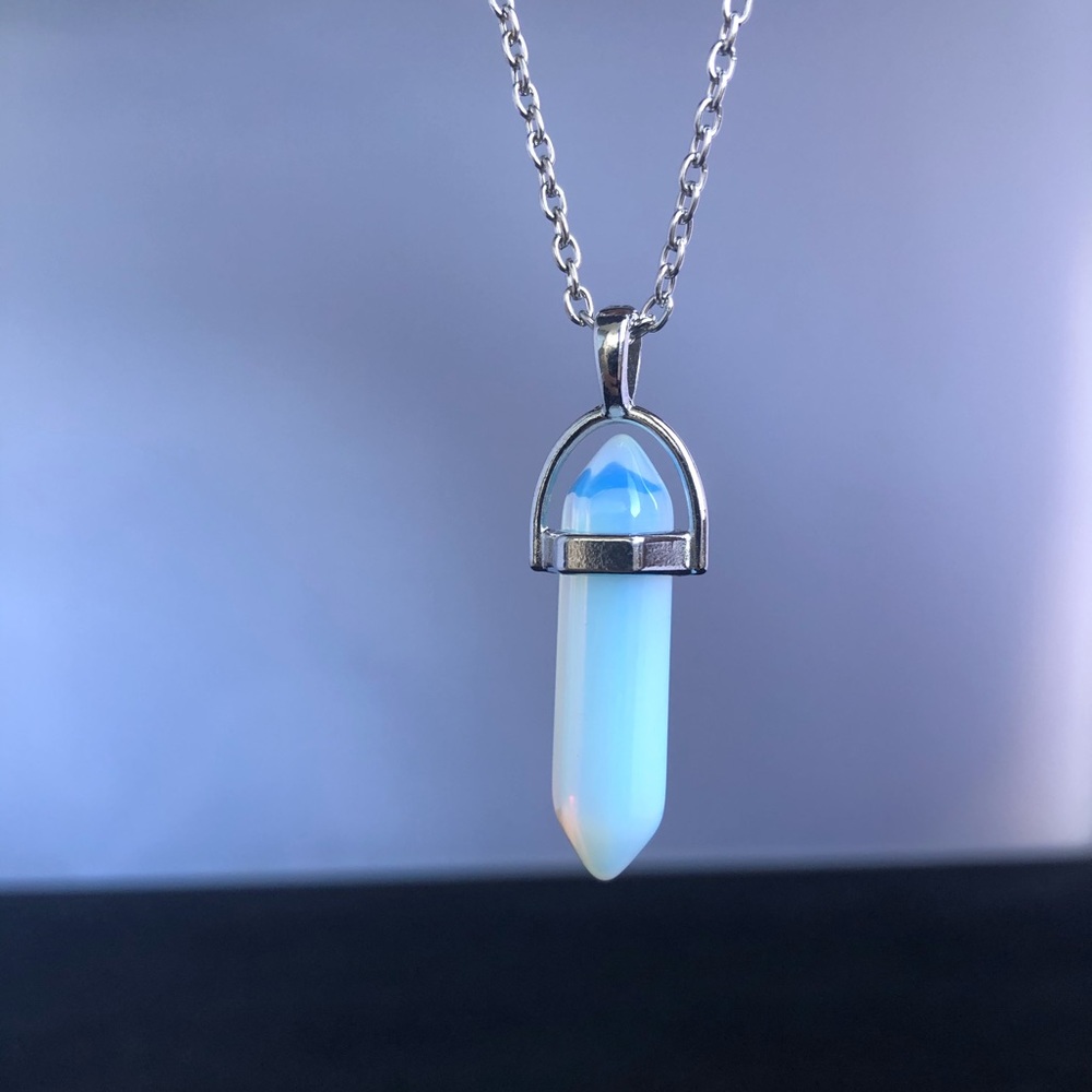 Moonstone Crystal point pendant necklace gem opal - Picture 3 of 6